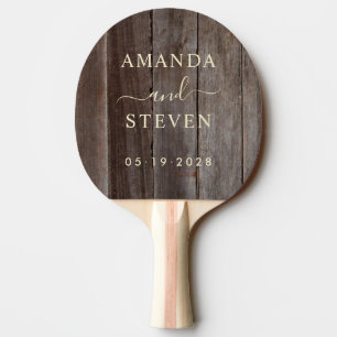 Raquette De Ping Pong Noms de couple sur planches vintage avec mariage