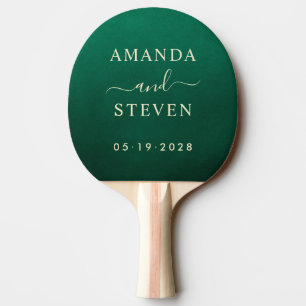 Raquette De Ping Pong Noms de couple vert émeraude avec mariage