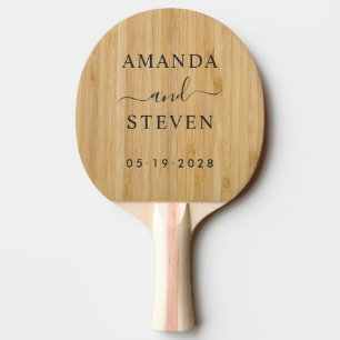 Raquette De Ping Pong Noms de couples Bamboo foncé avec date de mariage