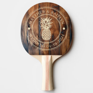 Raquette De Ping Pong Noms de mariage au motif de l'ananas en bois sombr