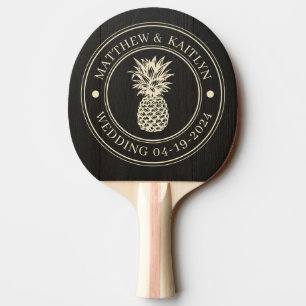 Raquette De Ping Pong Noms de mariage au Pineapple Bois Noir Foncé
