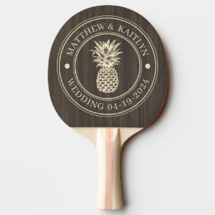 Raquette De Ping Pong Noms de mariage au thème de l'ananas en bois sombr