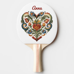 Raquette De Ping Pong Norwegian Rosemaling Folk Art Heart Personnalisé