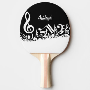 Raquette De Ping Pong Notes musicales brouillées blanches personnalisé