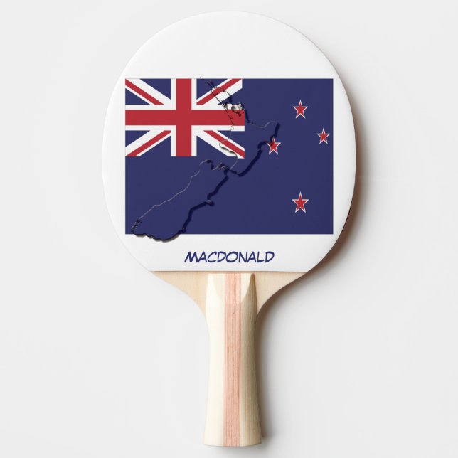 Raquette De Ping Pong NOUVELLE ZÉLANDE DRAPEAU & CARTE Personnalisé (Devant)