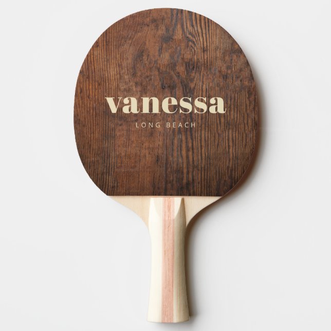 Raquette De Ping Pong Noyer foncé Bois Minimal Moderne Classique Nom  (Dos)