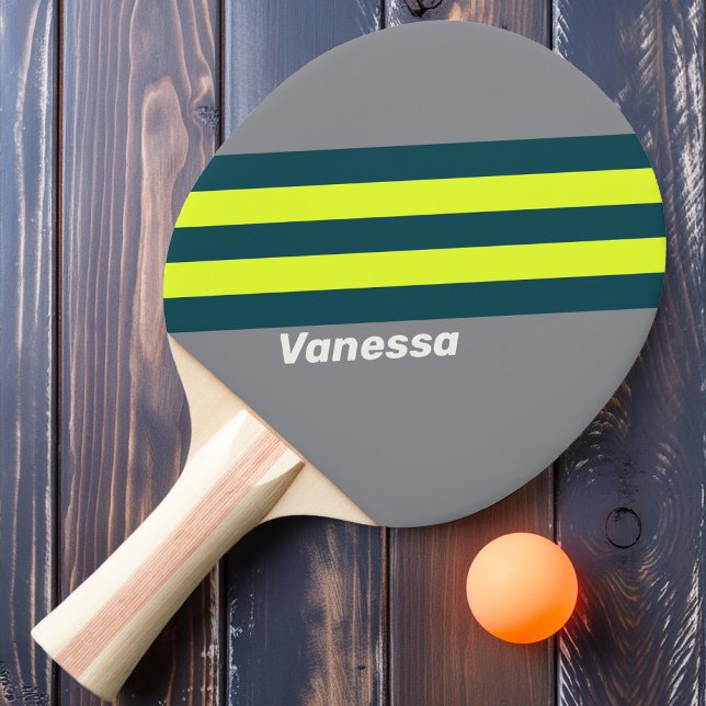 Raquette De Ping Pong Nuage Rétro Tempête Bois Rayures avec Nom (Créateur téléchargé)