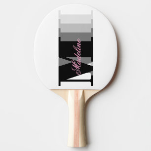 Raquette De Ping Pong Nuances de noir Monogramme Typographie Pink Script