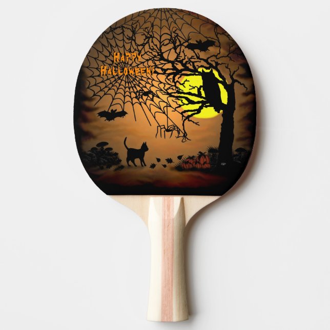 Raquette De Ping Pong Nuit d'Halloween, Joyeux Halloween ! (Devant)