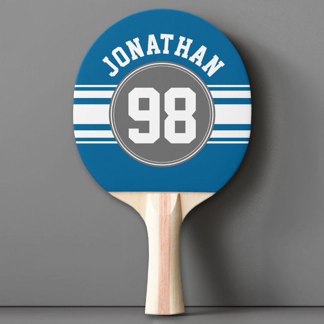 Raquette De Ping Pong Numéro de Sport Jersey Blue and Gray Stripes (Custom Ping Pong Paddle - Team or College colors Sports Jersey)