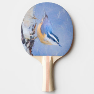Raquette De Ping Pong Nuthatch à poitrine rouge Peinture d'art original 