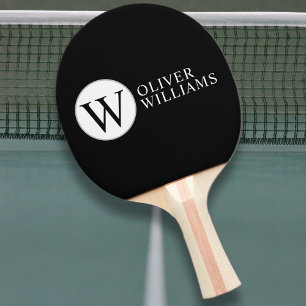 Raquette De Ping Pong O initial (modifiable) Cercle Monogramme noir