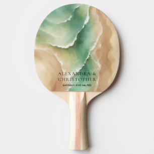 Raquette De Ping Pong Ocean Beach Watercolor Signature Été ensoleillé