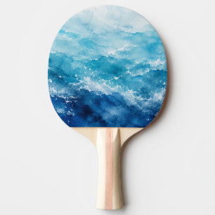 Raquette De Ping Pong Océan bleu aquarelle abstrait