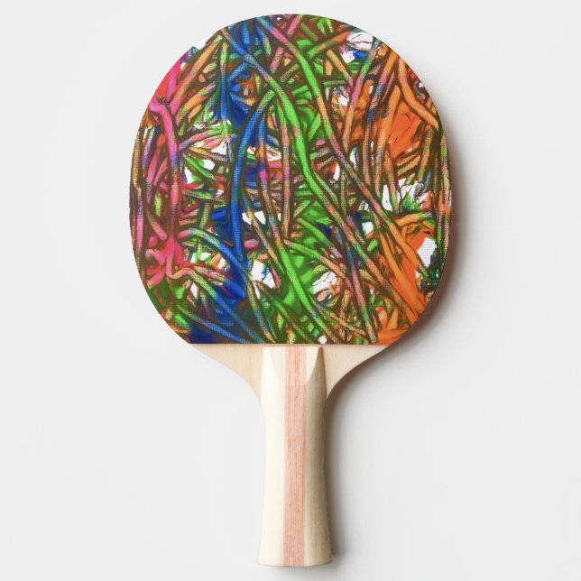 Raquette De Ping Pong Œuvres d'art rose, bleu, vert, orange et marbre (Devant)