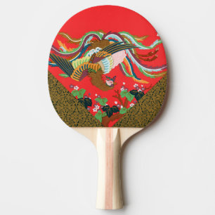 Raquette De Ping Pong Oiseau Phoenix Rouge Vintage Art Japonais G.A. Aud