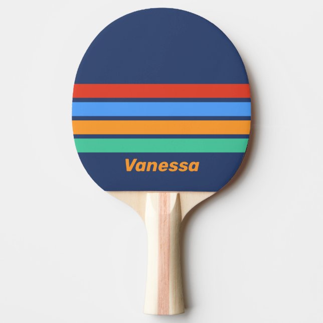 Raquette De Ping Pong Old School Retro Rainbow Across Striping with Name (Devant)