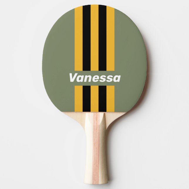 Raquette De Ping Pong Olive Veilleuse Rayures avec Nom (Devant)
