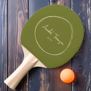 Raquette De Ping Pong Olivier doux de style Mid-Century Modern avec nom