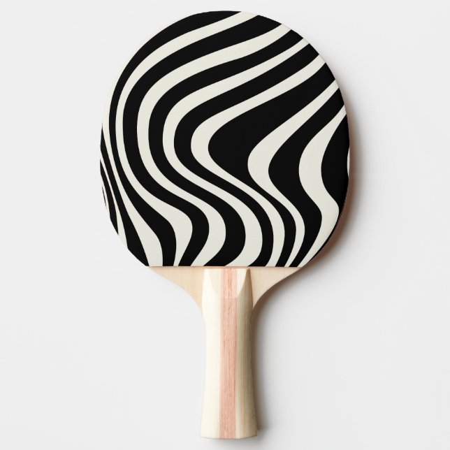 Raquette De Ping Pong Ondes de style rétro noir et blanc (Devant)
