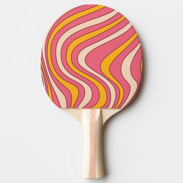 Raquette De Ping Pong Ondes de style rétro rose et orange (Devant)