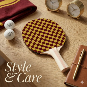 Raquette De Ping Pong Or doré avec motif carré de style marron