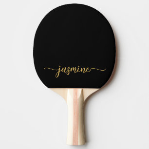 Raquette De Ping Pong Or Noir Moderne Script de Signature de Nom Personn