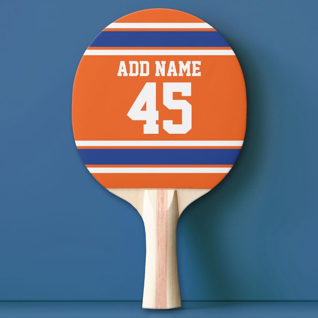 Raquette De Ping Pong Orange Blue Sports Jersey avec nom et numéro (Custom Ping Pong Paddle - Team or College colors Sports Jersey)