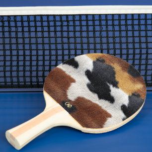 Raquette De Ping Pong Oreiller décoratif à texture de cuir de vache marr