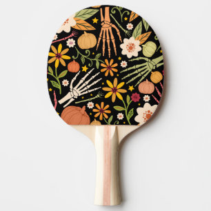 Raquette De Ping Pong Os d'Halloween, motif floral sans couture.