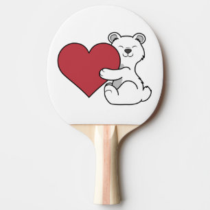Raquette De Ping Pong Ours blanc de Saint-Valentin avec le coeur rouge