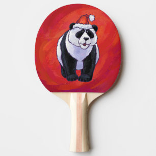 Raquette De Ping Pong Ours de panda à Santa Hat sur Rouge