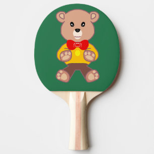 Raquette De Ping Pong Ours en peluche avec nœud papillon sur fond vert