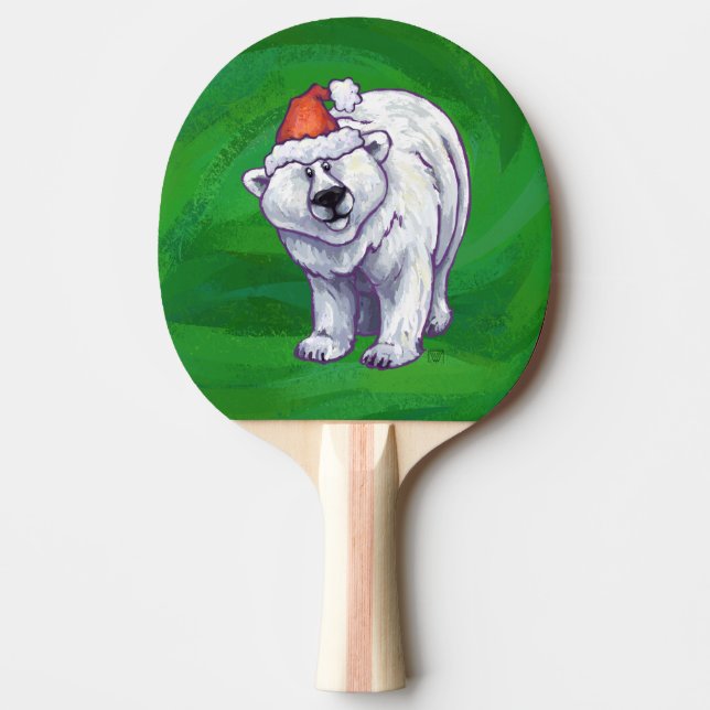 Raquette De Ping Pong Ours polaire Noël sur vert (Devant)