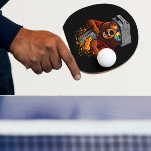Raquette De Ping Pong Ours Rétro Avec Chapeau Râpe À Fromage Et Lunettes