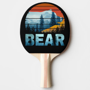 RAQUETTE DE PING PONG OURS VINTAGE NATURE SAUVAGE FORET COUCHER DE SOLEI