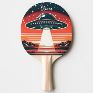 Raquette De Ping Pong OVNI vintage à Red Sunset Personnalisé