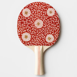Raquette De Ping Pong Owen Jones Ornement Chinois Fleurs Rouges et Blanc