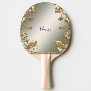 Raquette De Ping Pong Pagaie de ping à pong Ornate Or Floral Blanc