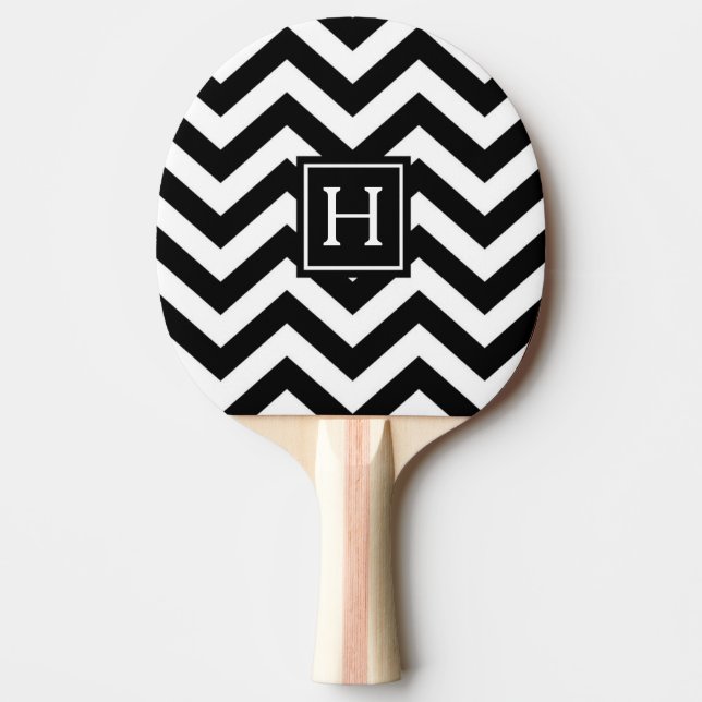 Raquette De Ping Pong Pagaie De Ping De Monogramme De Chevron Noir Et Bl (Devant)