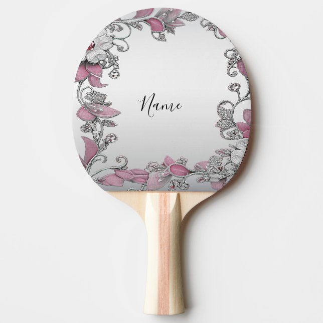 Raquette De Ping Pong Pagaie rose Argent Blanc Floral (Devant)
