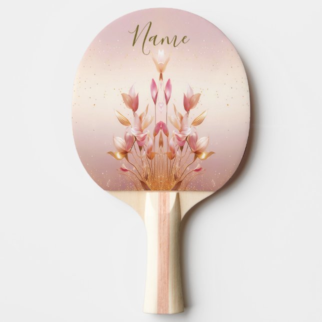 Raquette De Ping Pong Pagaie rose Golden Feuille Floral Ping Pong (Devant)