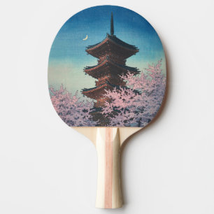 Raquette De Ping Pong Pagode de printemps japonaise vintage en gravure s