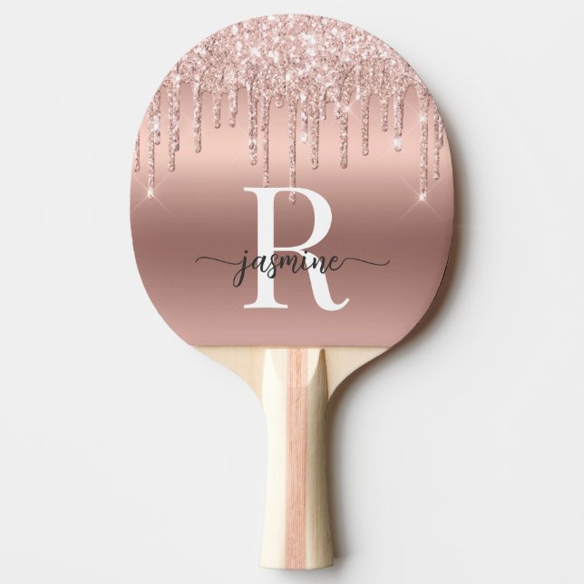 Raquette De Ping Pong Pailleté Rose Fille Lettre Monogramme Métal avec G (Devant)