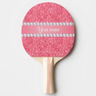 Raquette De Ping Pong Paillettes et diamants roses de Faux