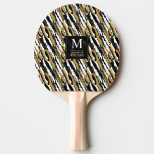 Raquette De Ping Pong Paillettes noires et or Motif animal zèbre blanc