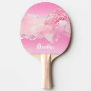 Raquette De Ping Pong Paillettes Scintillement girly Rose Agate Argenté