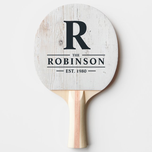 Raquette De Ping Pong Painted White Wood Family Name & Initial (Devant)