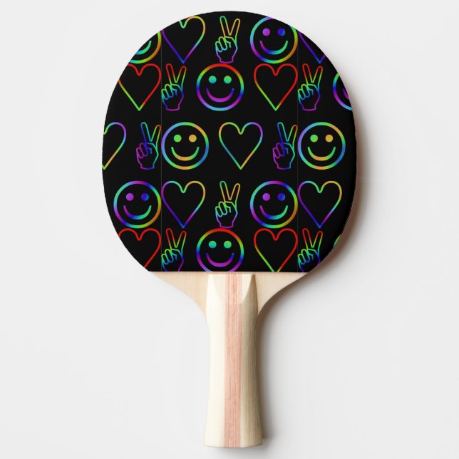 RAQUETTE DE PING PONG PAIX, AMOUR ET BONHEUR (Devant)