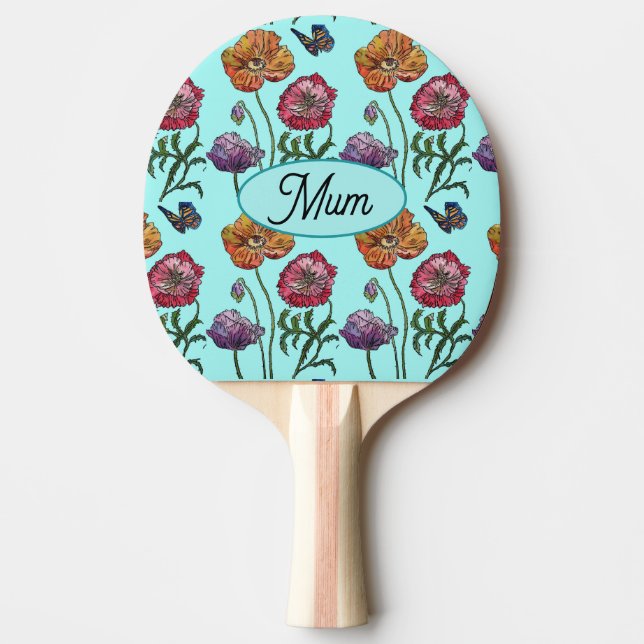 Raquette De Ping Pong Pale Blue Shabby Poppy Mum Mères Cadeaux de la Fêt (Devant)